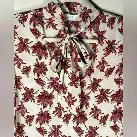 ASTR The Label Long Sleeve Bow Neck Lightweight Sheer Floral Blouse Size Medium - Picture 4 of 10